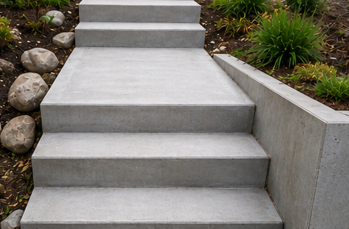 A sidewalk with steps and supporting wall