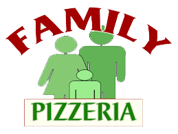 Green family logo with red arched “FAMILY” and “PIZZERIA” text below.