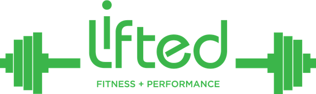 Green Lifted Fitness + Performance logo with a barbell-shaped design on white background