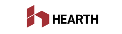 The hearth logo is red and black on a white background.