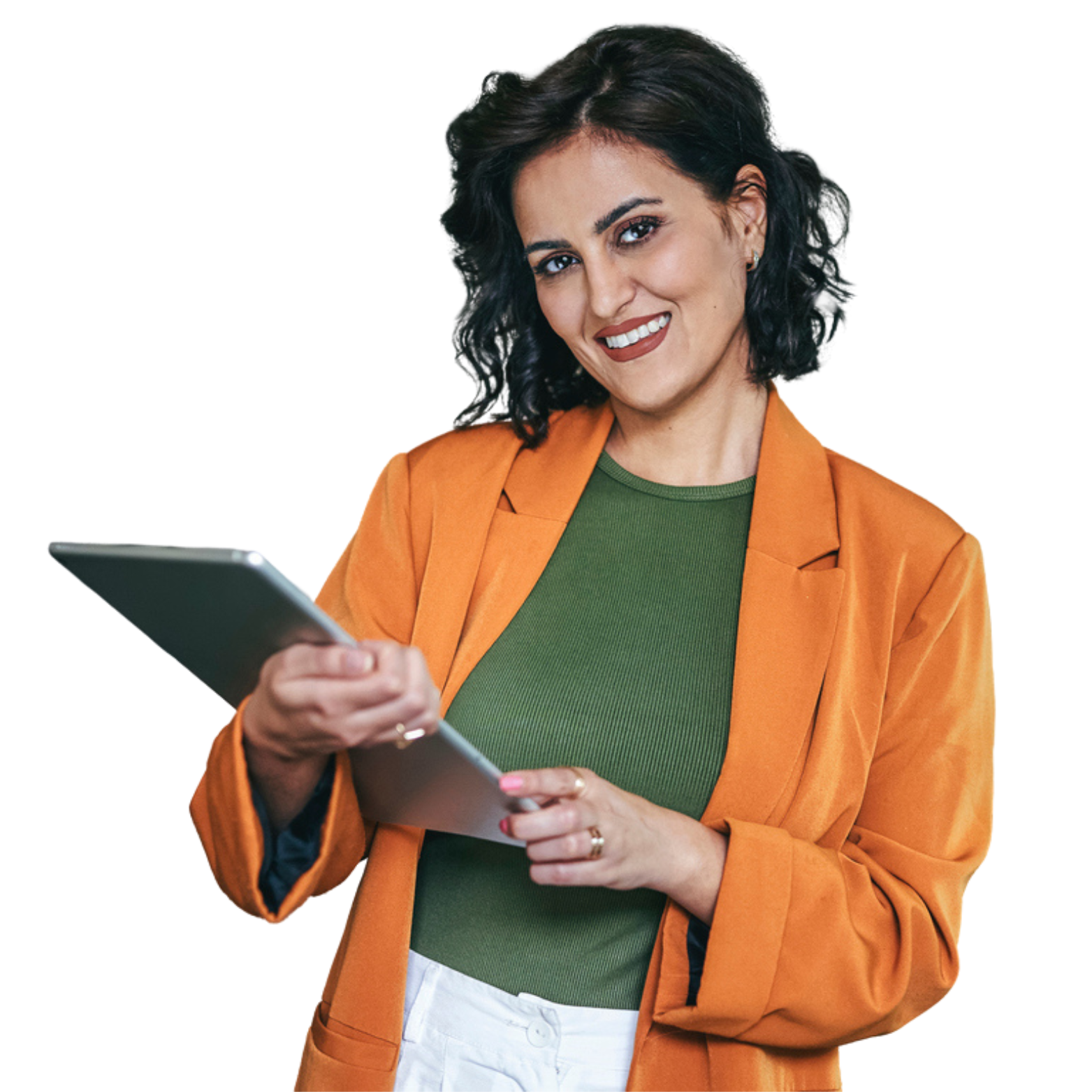 A man wearing glasses is holding a tablet in his hands