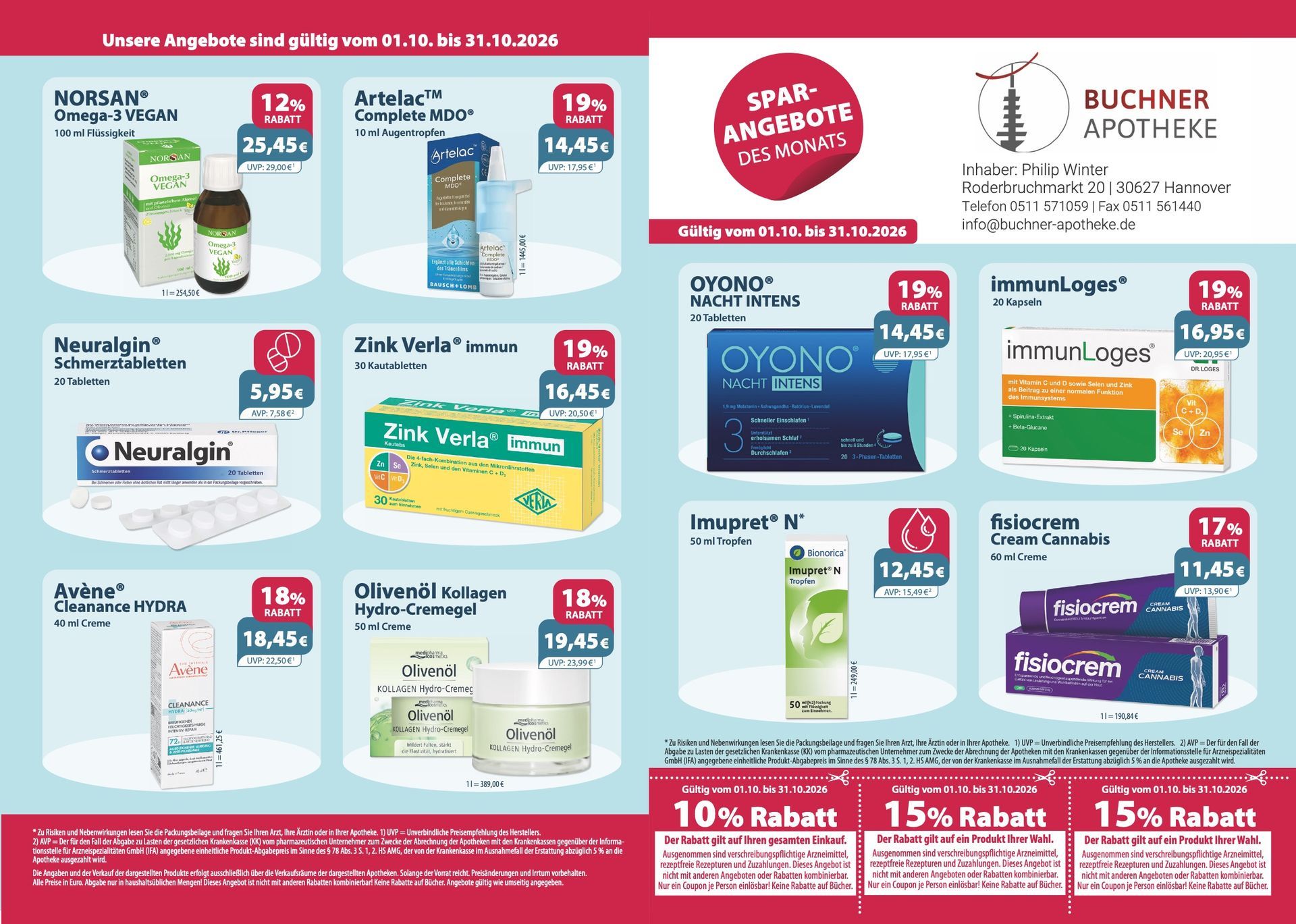 Ein Flyer einer Apotheke zeigt eine Vielzahl von Medikamenten