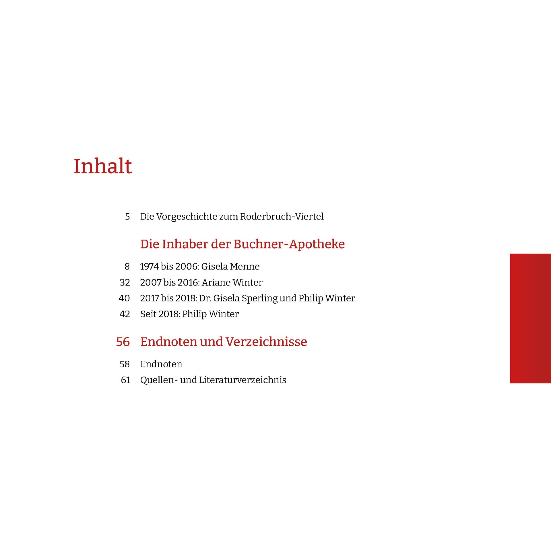 Eine Seite eines Buches mit dem Titel Inhalt darauf.