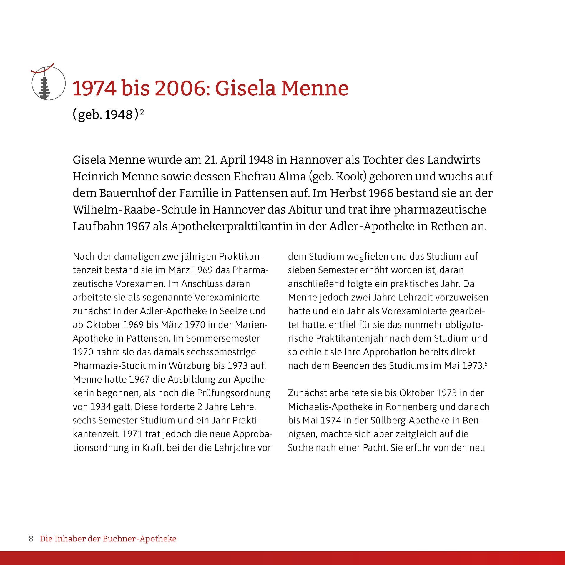 Eine Seite aus einem Buch mit dem Titel 1974 bis 2006: Gisela Menne