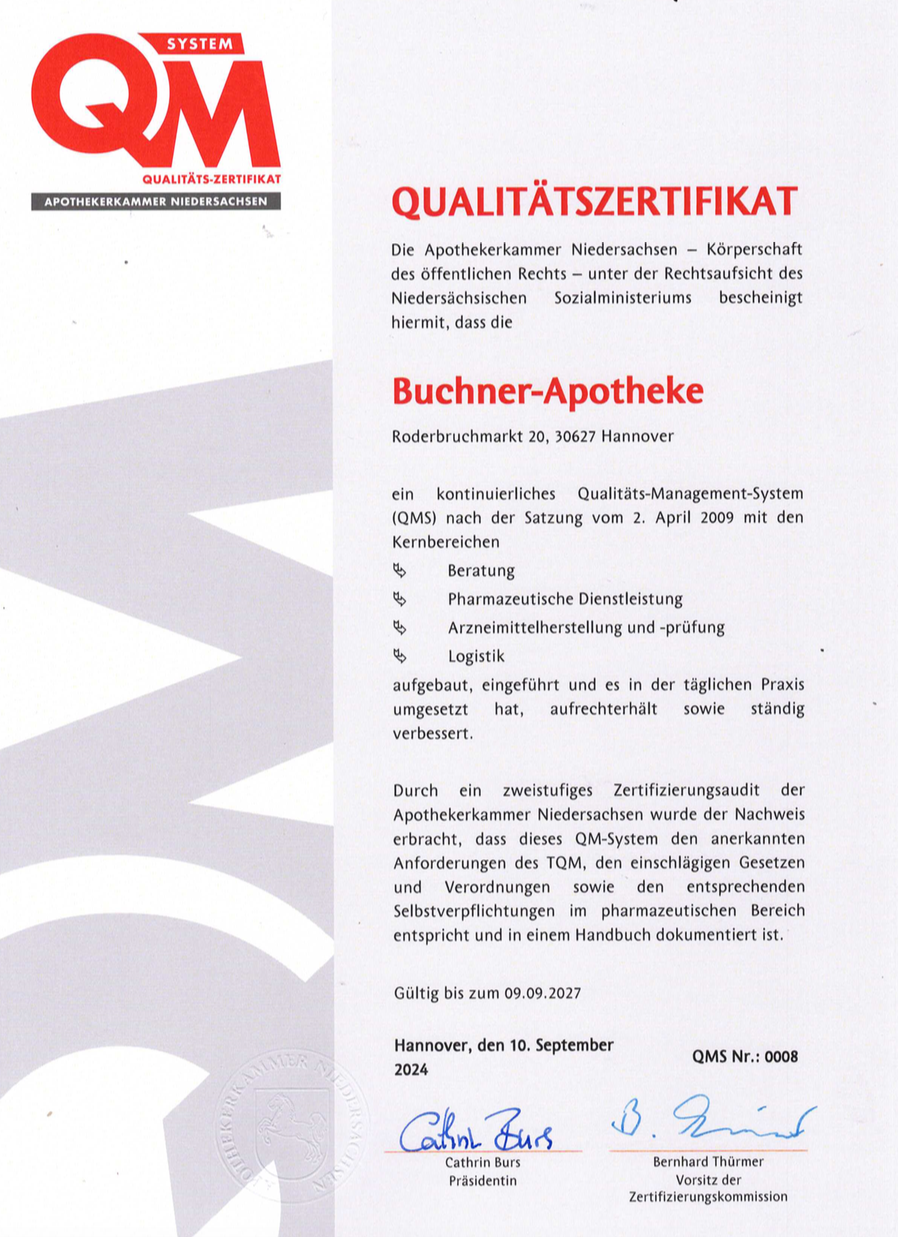 Ein Zertifikat mit der Aufschrift „qm“
