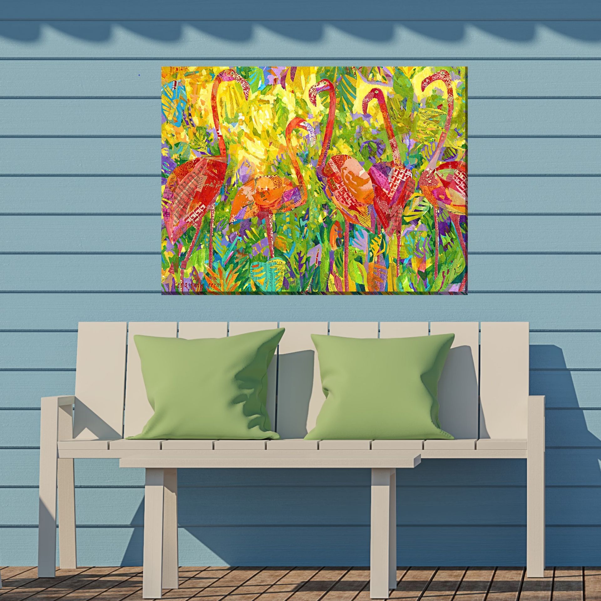 Tropical Canvas art print with vibrant flamingos at Island Vibes Key Largo Florida
