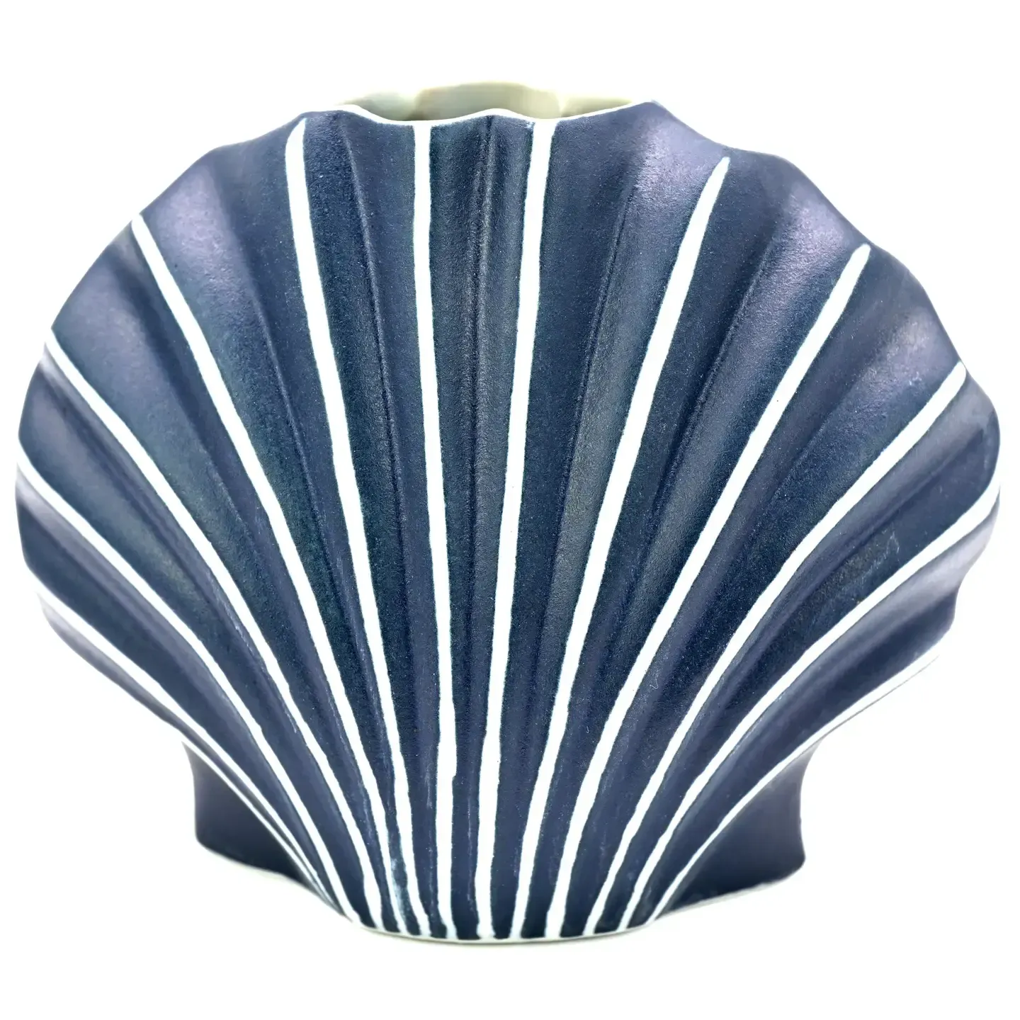 Blue-and-white striped seashell icon with scalloped edges