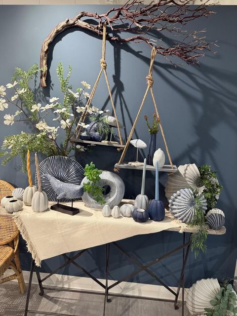 hanging planters, vases, home decor , driftwood, and shells at island vibes key largo florida