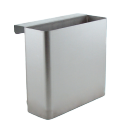 Un cubo de basura colgante, de forma rectangular y color plata.