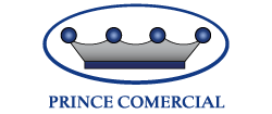 Logotipo de una corona dentro de un óvalo azul, con "PRINCE COMERCIAL" debajo en azul.