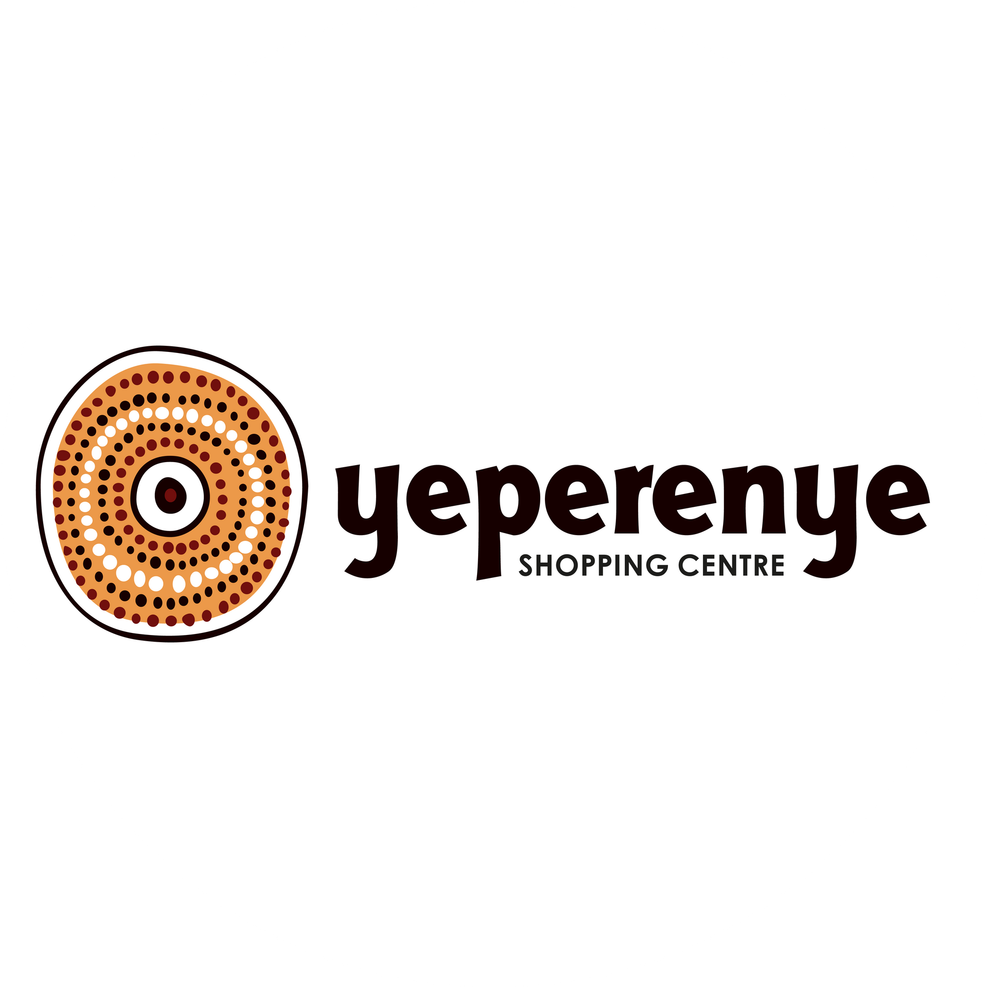 A logo for a shopping center with an aboriginal design.