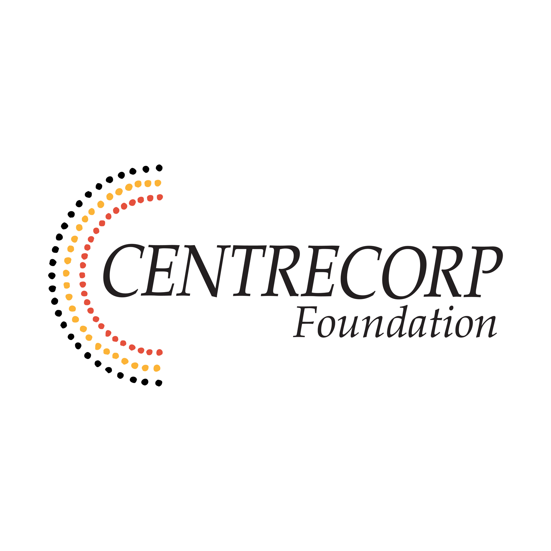 The logo for the centrecorp foundation is a circle with dots around it.