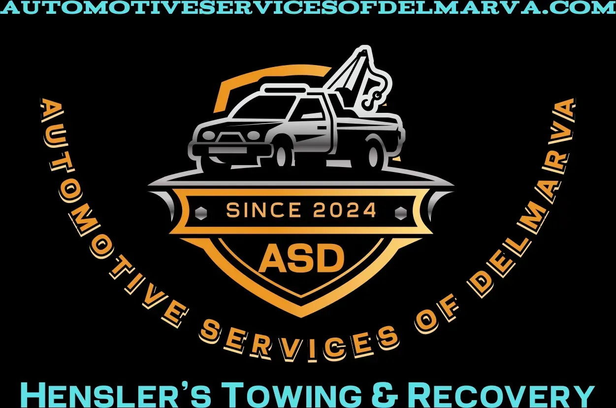 Logo for Automotive Services of Delmarva, with a tow truck icon and