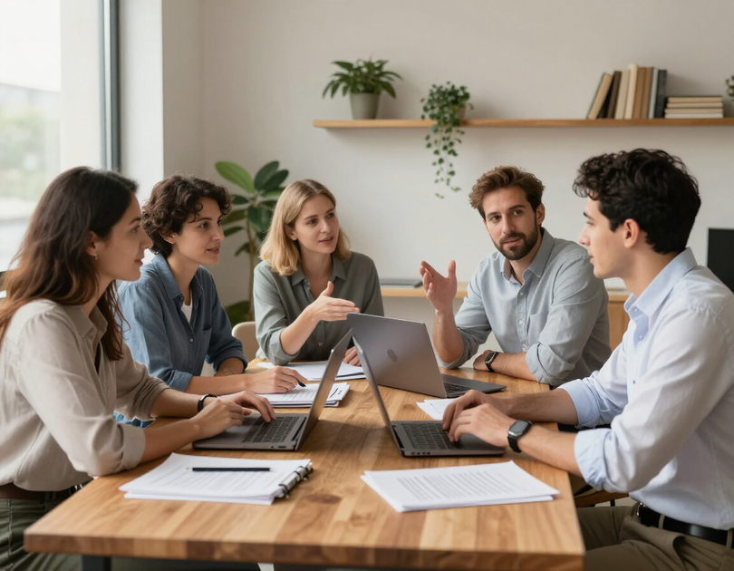 Team working together at a table