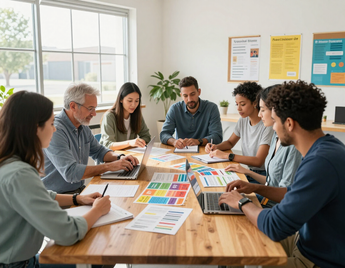 Nonprofit volunteers planning together