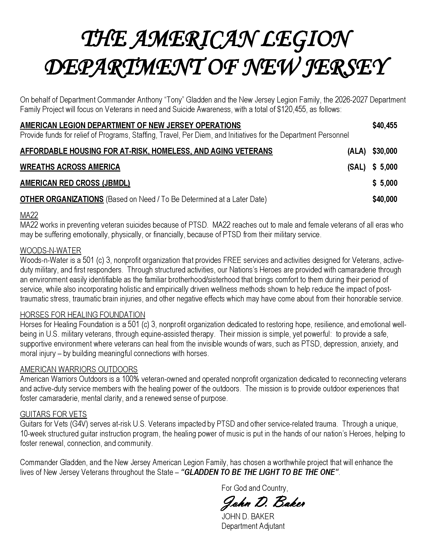 Black-and-white document headed “The American Legion, Department of New Jersey,” with typed text and signatures.