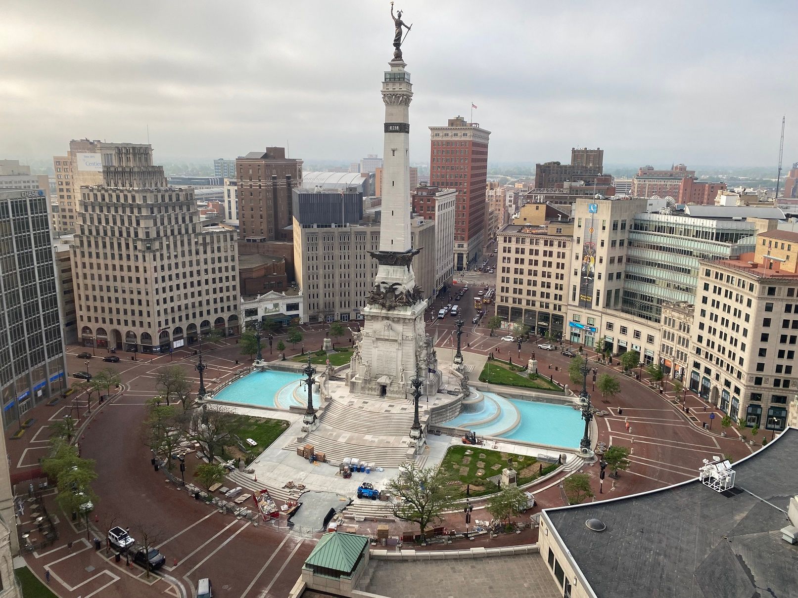 Monument Circle in Indianapolis, Indiana, with the Soldiers and Sailors Monument at the center.