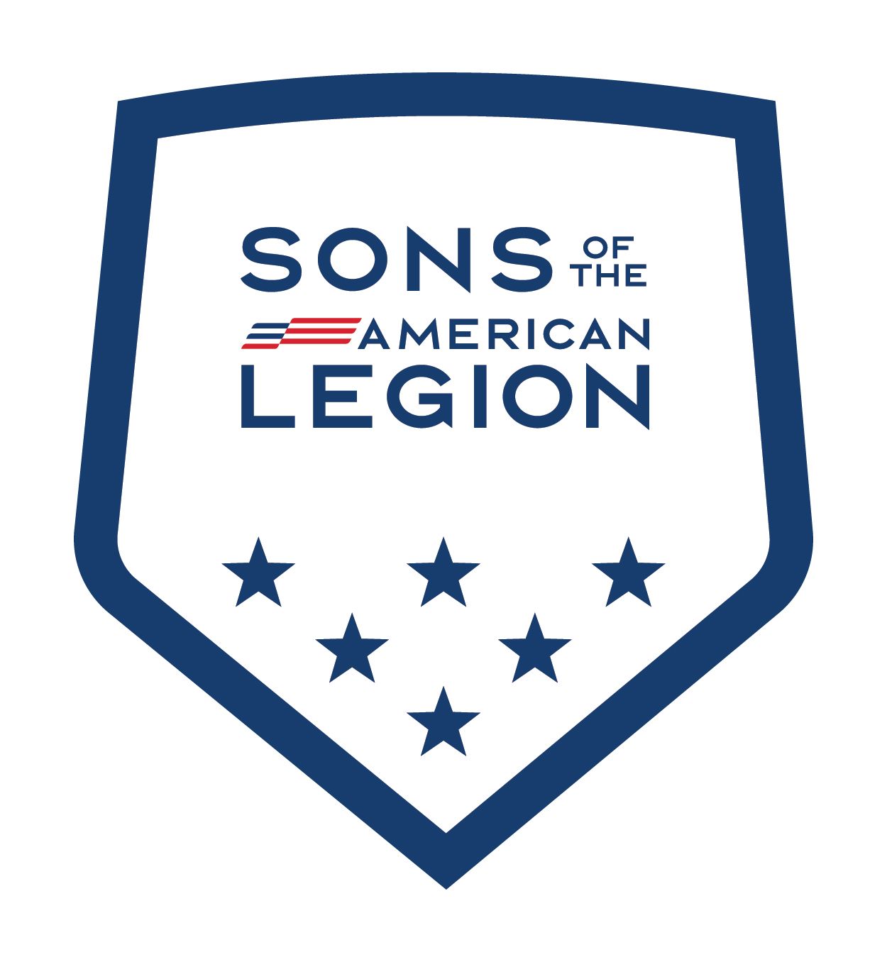 Sons of the American Legion logo: white shield with blue border, text, and seven blue stars.