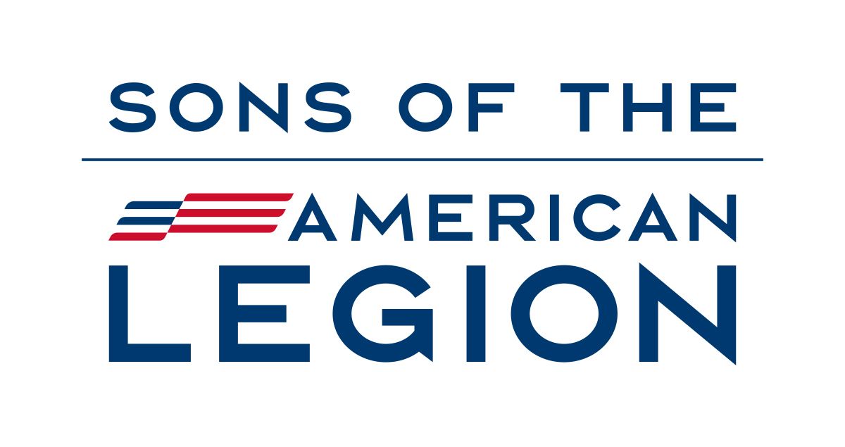 Logo of the Sons of the American Legion. Text over a stylized American flag graphic. Dark blue, red, and white.