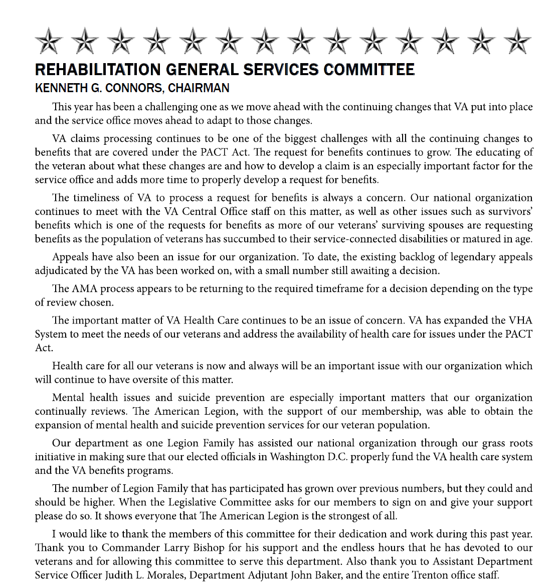Text document for Rehabilitation General Services Committee, with a chairman's statement.