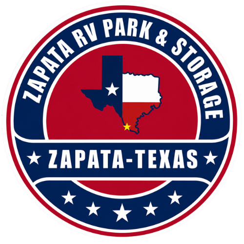 Logo for Stinson RV Park & Storage in Zapata, Texas, featuring the Texas state outline.