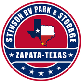 Logo for Stinson RV Park & Storage in Zapata, Texas, featuring the Texas state outline.