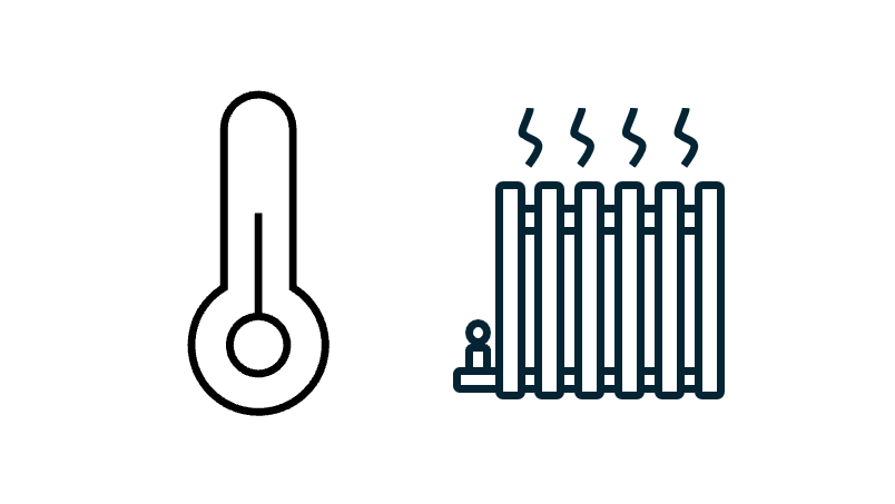 Thermometer and radiator icons, suggesting temperature control.