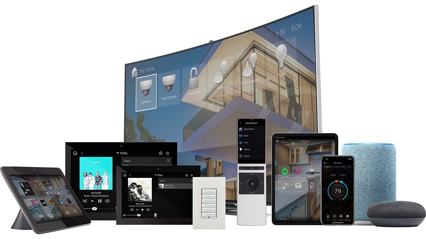 A photograph showing a collection of different devices that can be used to access Control4