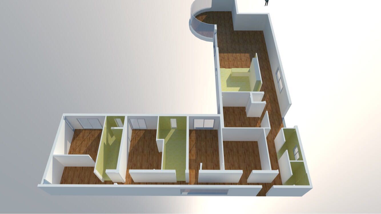 3D graphic showing floor plan of house