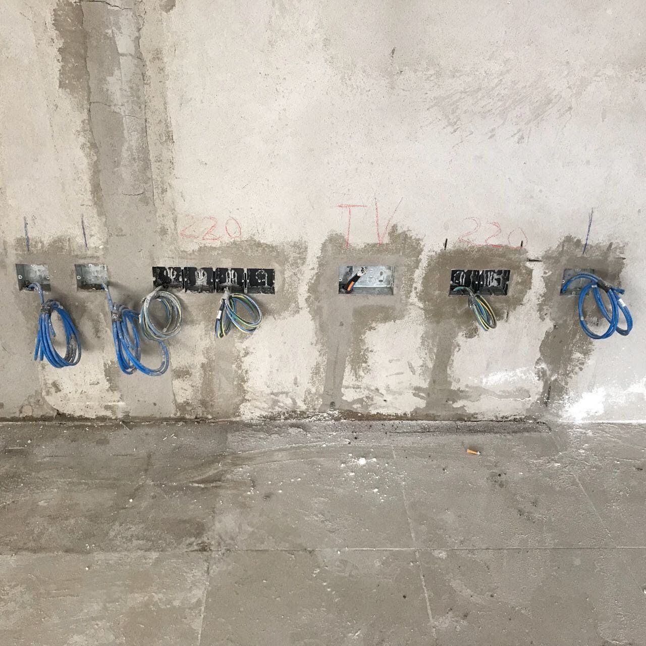 Photograph of wall sockets prior to termination and qualification testing