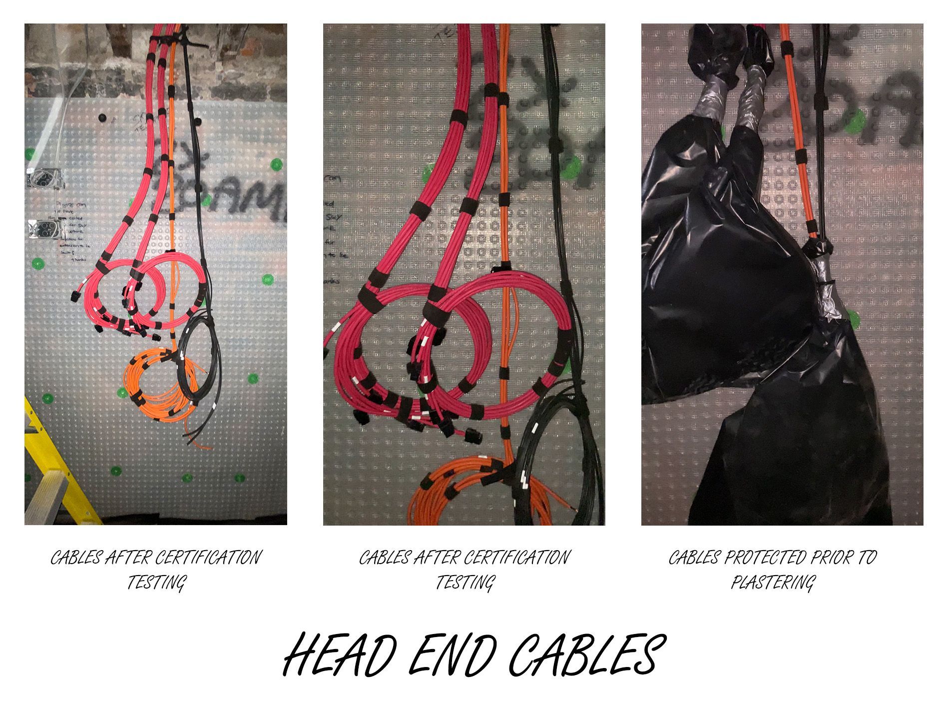 1st fixing cabling coiled up and protected prior to walls being plastered