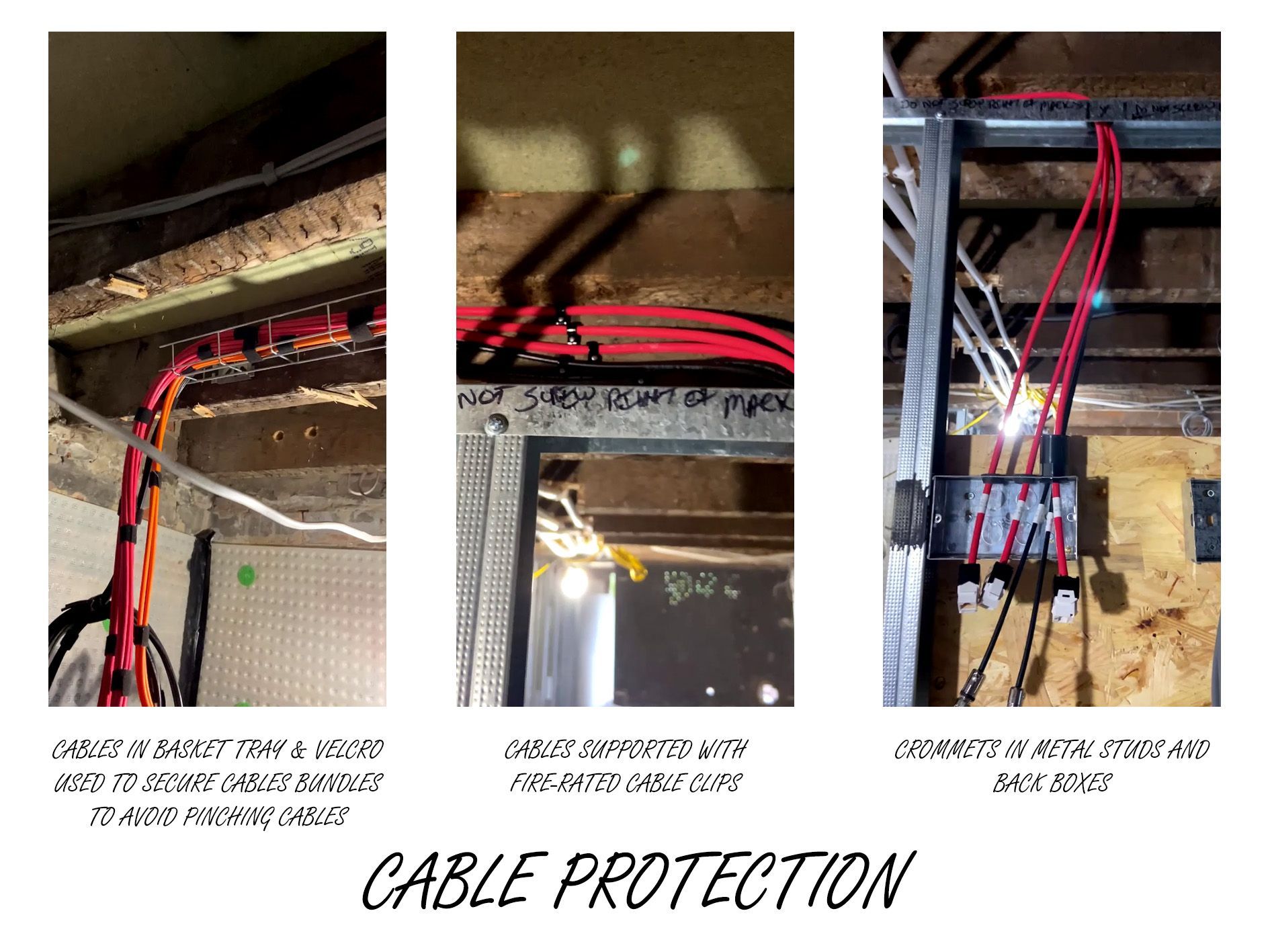 1st fixing cabling with cable ties prior to walls being plastered