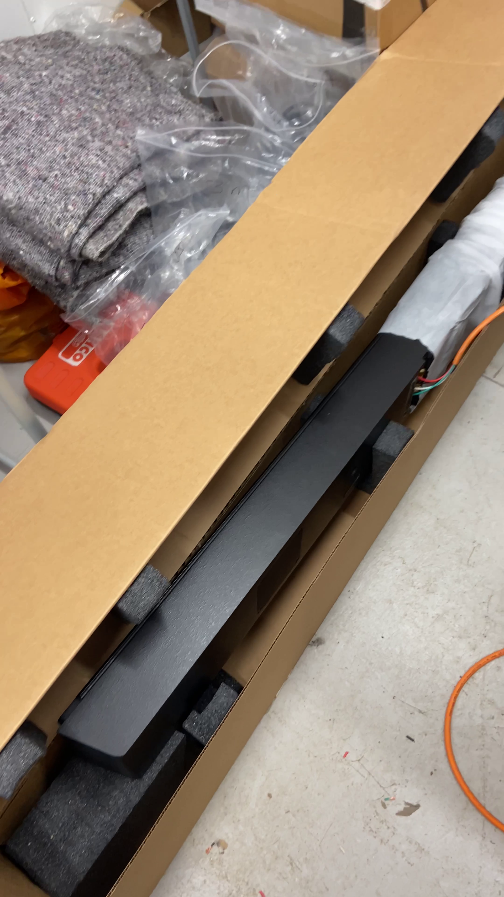 Soundabr speaker packed in its cardboard box prior to shipping