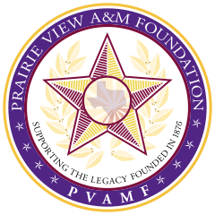 The prairie view a & m foundation logo is a purple circle with a star in the center.