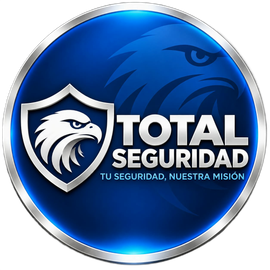 Logotipo de una empresa de seguridad. Un escudo azul con la silueta amarilla de un guardia de seguridad