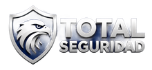 Logotipo de una empresa de seguridad. Un escudo azul con la silueta amarilla de un guardia de seguridad 