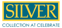 Silver Collection at Celebrate logo in gold and teal.