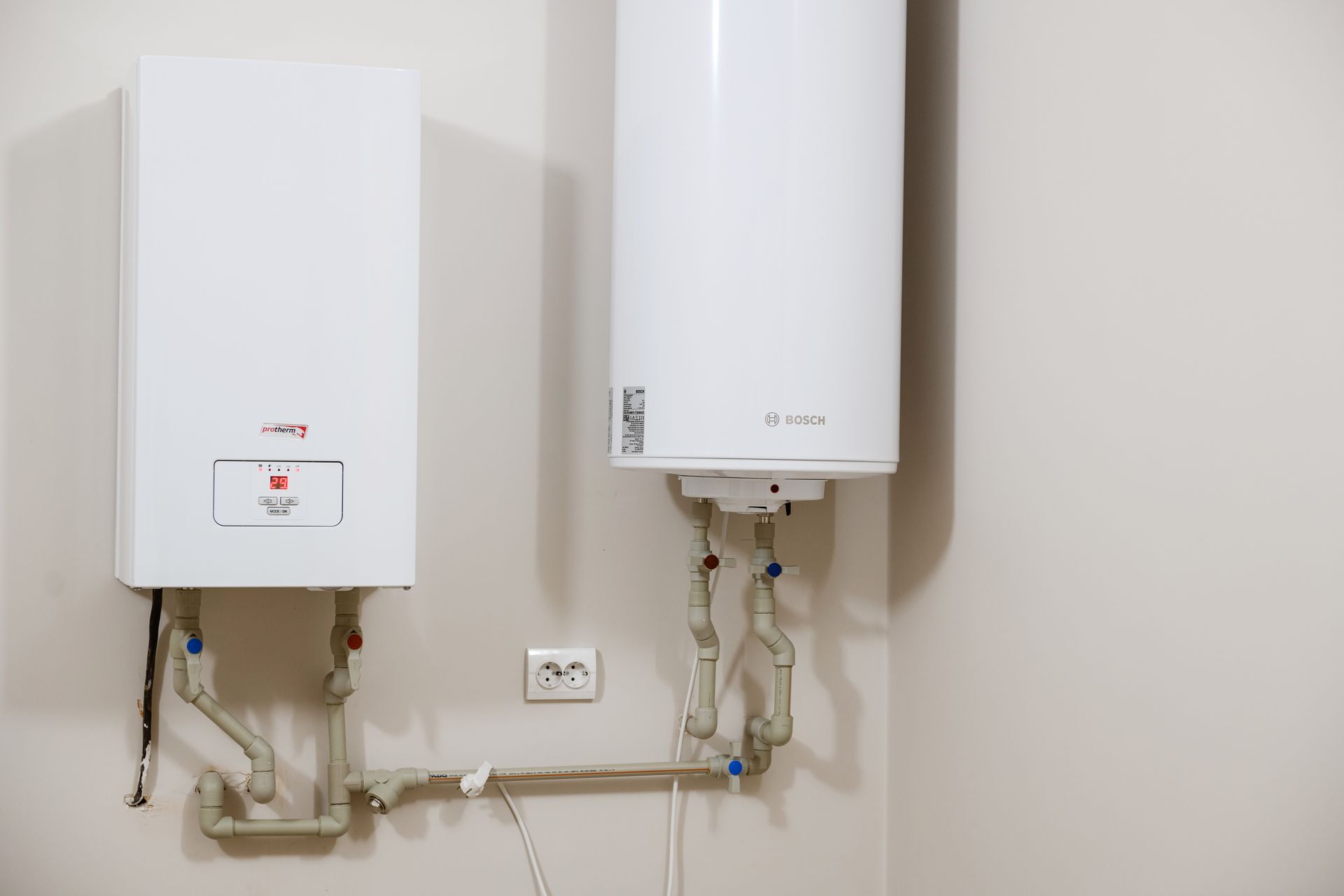 Tankless water heater installed in a new house.