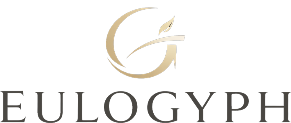 Gold stylized “E” logo above the word “EULOGYPH” in black serif letters on white background