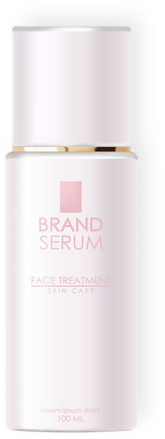 White cosmetic serum bottle with pink label and gold accent lid
