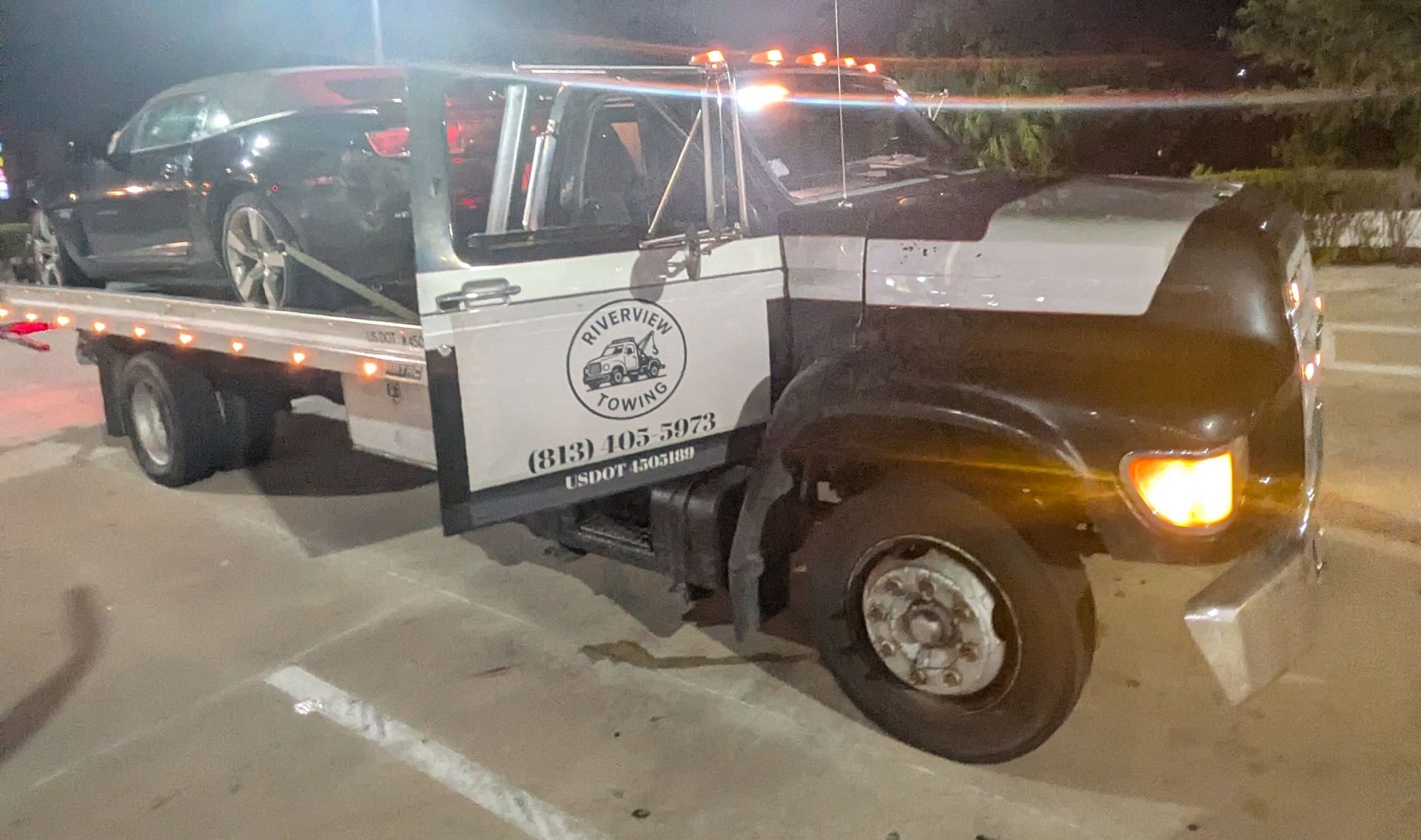 Night emergency tow for a sports car