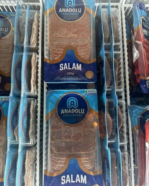 A Refrigerator Filled With Salami From Anadolu — Lakim Butcher In Parap, NT 