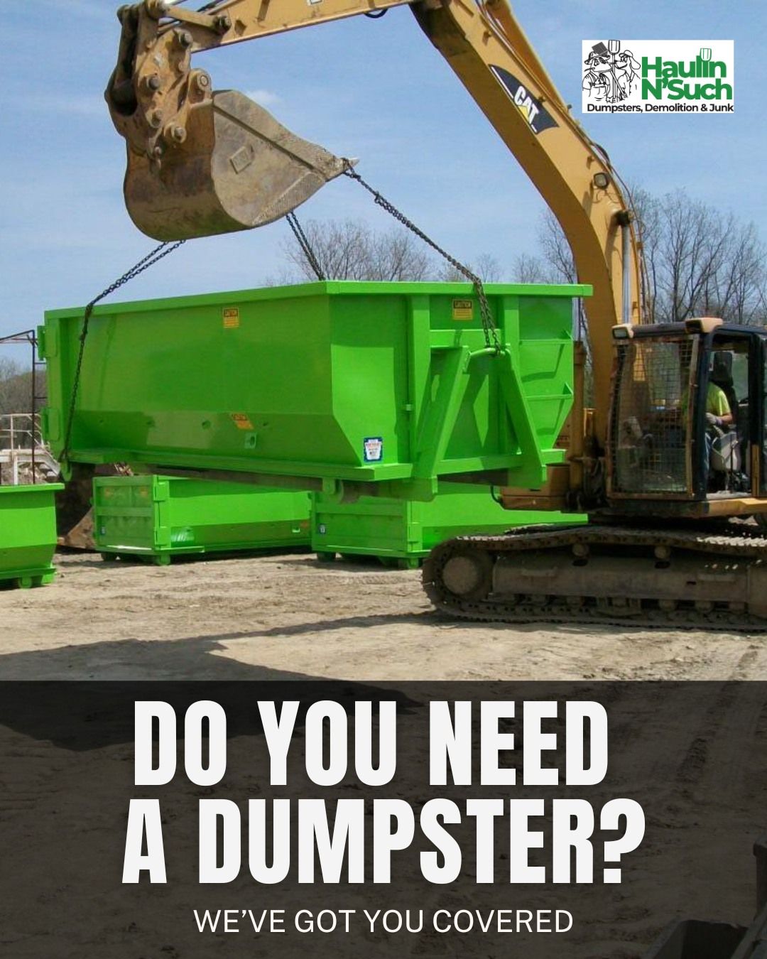 A lime-green dumpster from