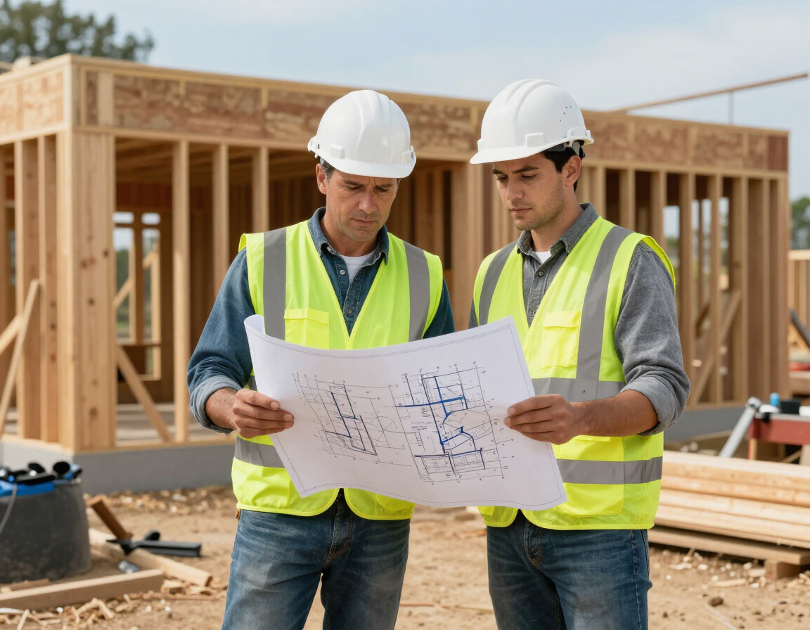 Father and son contractors at a construction site