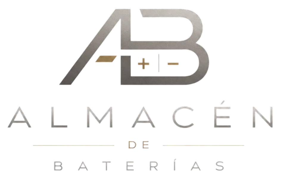 Logotipo de AB Almacén de Baterías en gris y beige, con texto minimalista sobre fondo blanco
