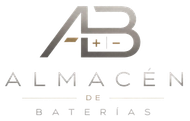 Logotipo de AB Almacén de Baterías en gris y beige, con texto minimalista sobre fondo blanco