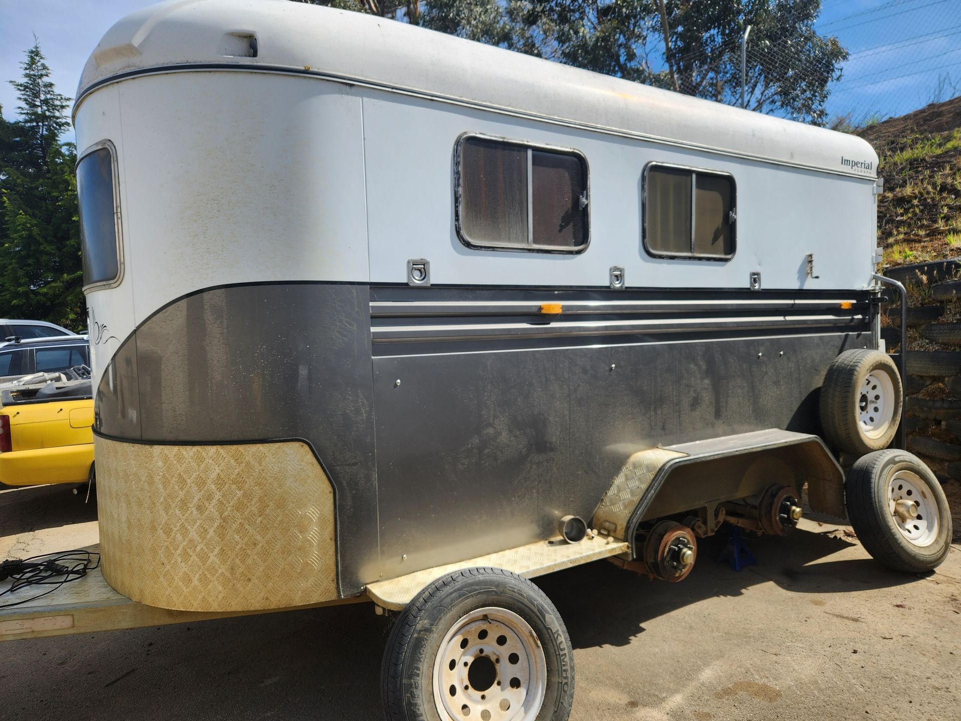 A White and Grey Horse Trailer With a Diamond-plate Front Panel — TasMech Auto Services In Mornington, TAS