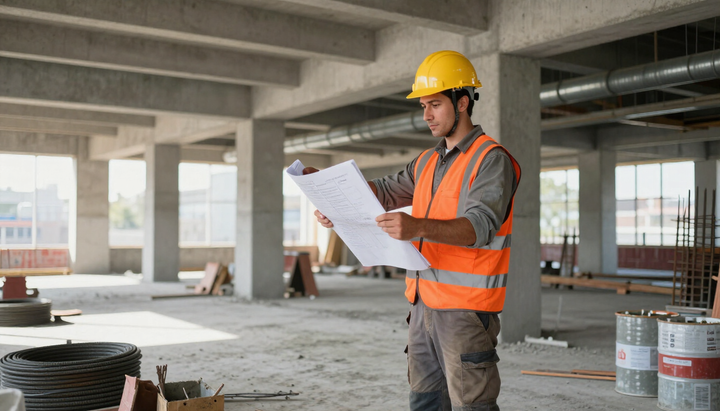 Construction supervisor inspecting a project by a leading Concrete Contractor in Kent WA.