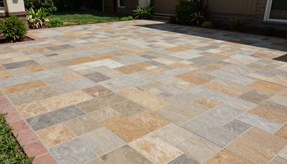 Decorative concrete patio with paver design by a professional Concrete Contractor in Kent WA.