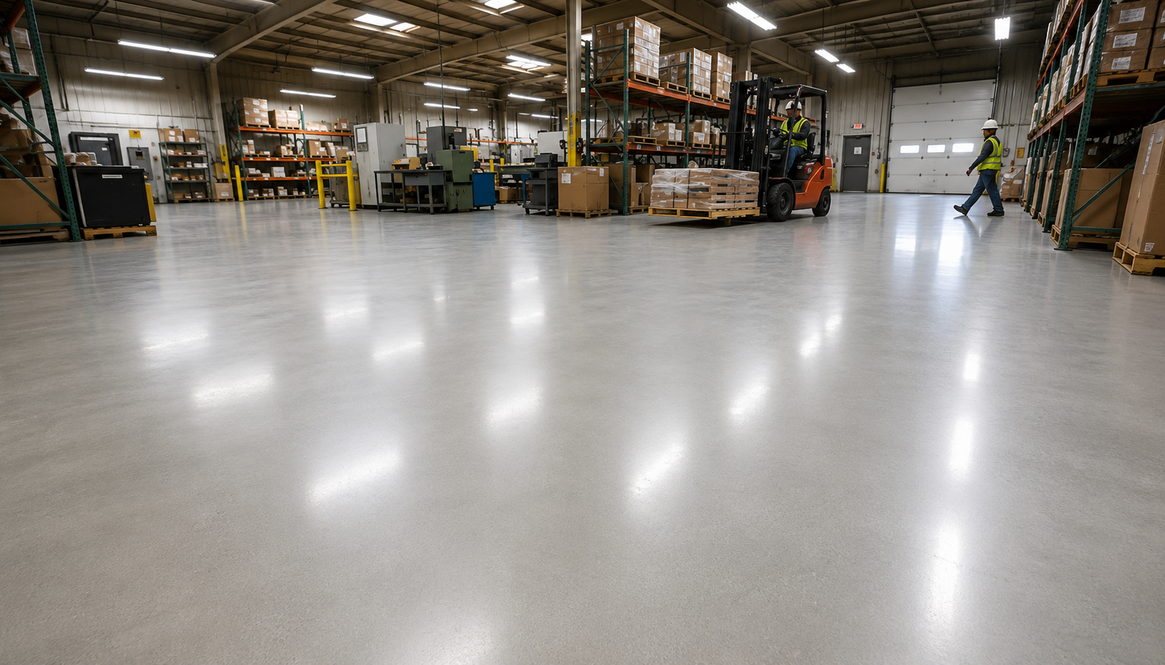 Concrete Contractor in Kent, WA provides concrete resurfacing with a clean, smooth finish across a commercial floor.